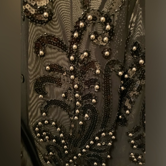 Boutique Paris Beaded Sequin Black Sheer Long Sleeve Body Suit Size Medium/Large - Picture 7 of 16